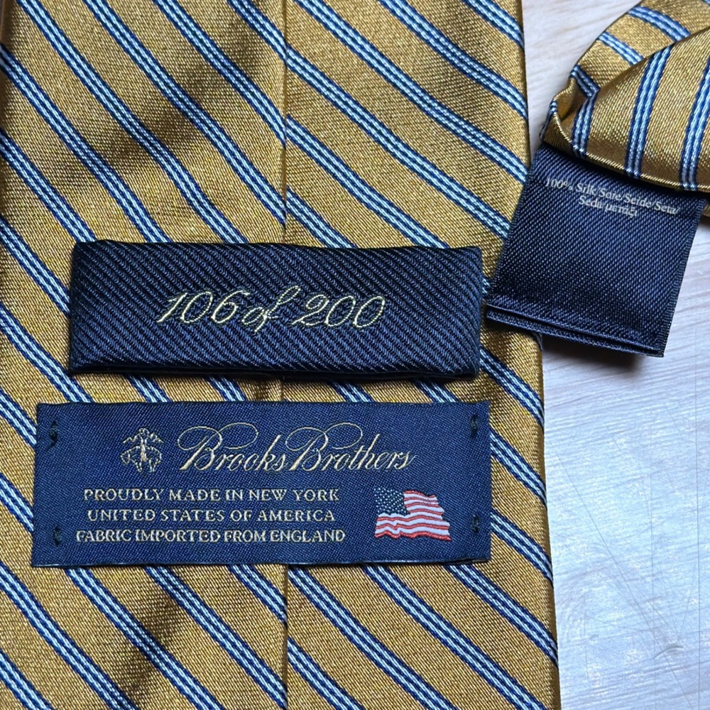 Brooks Brothers Tie Mens OS Gold Striped Silk Limited Edition 106 of 200 USA - Picture 2 of 4
